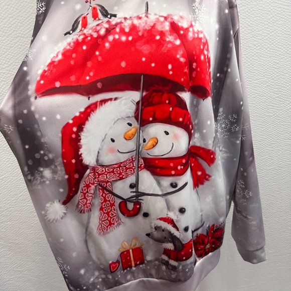Christmas Snowman Couple Snowscape Graphic 3D Print Crew Neck Sweatshirt 3XL - Picture 2 of 6